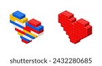 Set of hearts in isometry. Vector clipart