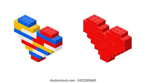 Set of hearts in isometry. Vector clipart