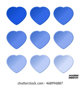 Set hearts light blue graduation colors. Vector hearts palette for design