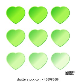 Set hearts light green graduation colors. Vector hearts palette for design