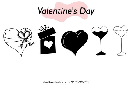 Eine Reihe von Herzen in einem linearen Design. Ein Symbol der Liebe und ein Valentinstag Urlaub. Vektorgrafik.
