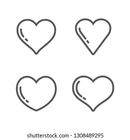 Set of hearts, linear vector icons, heart love symbol vector illustrations