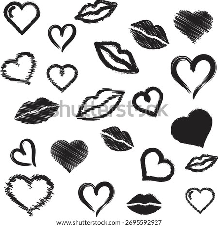 set of hearts and lips icon