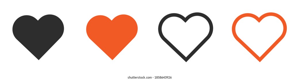 Set of hearts. Love black and red symbol icons set. Vector illustration isolated on white background