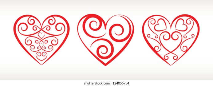 Set of hearts, love decoration elements