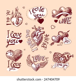 set of hearts love emblems