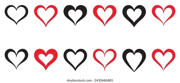 Set of hearts love on a white background. Vector illustration in flat style.