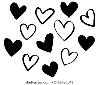 Set of hearts love on a white background. Vector illustration in flat style.