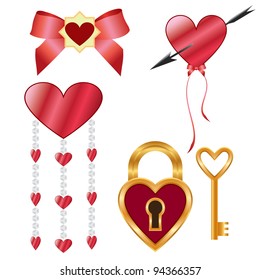 Set of hearts with love theme on the white background.