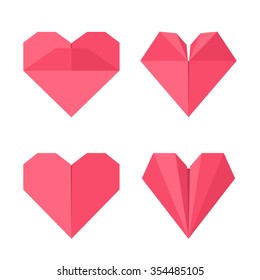 Set of hearts made of paper in origami style. Vector illustration for your design