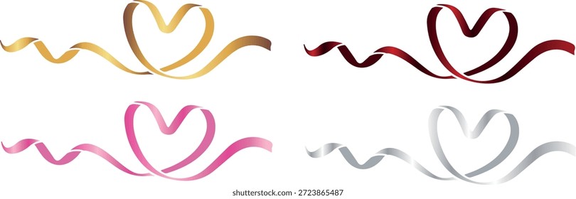 Conjunto de corazones hechos de cintas delgadas en marcos decorativos con diferentes Gradientes, para el diseño de postales, Anuncios o carteles