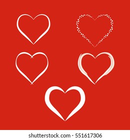 set of hearts on a red background, vector illustration