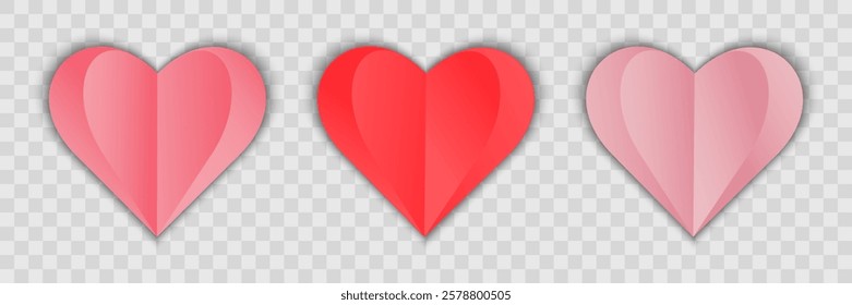 Set of hearts on a transparent background. Collection of love hearts.Valentine's Day.  Vector illustration.EPS 10.