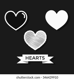 Set of hearts with one ribbon
