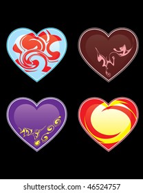 Set of hearts with ornaments - 4 vector illustrations