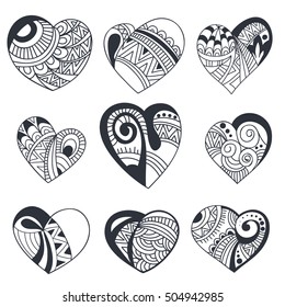 Set hearts to paint on white background. Vector