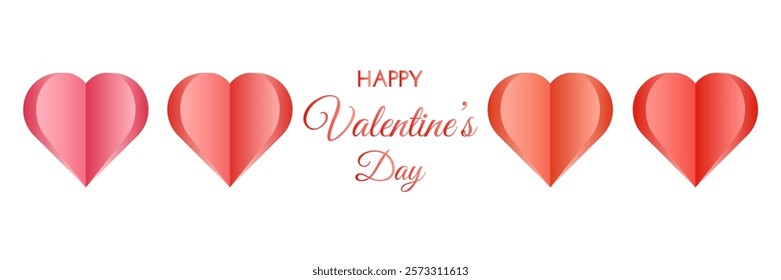 Set of hearts in paper cut red color, vector objects isolated on white background. Valentine's Day and 14 February design
