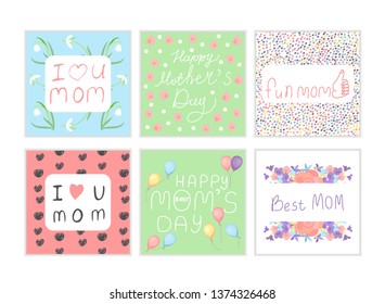 set with hearts pattern, circles, flowers, air ballon for mother's day design template