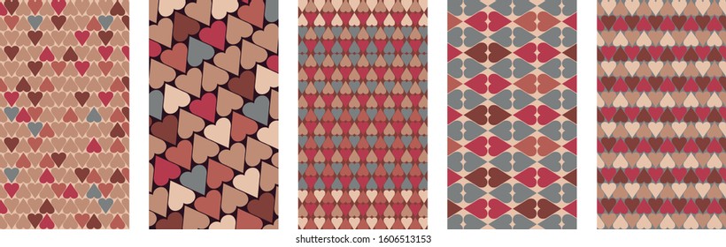 Set of hearts pattern for mobile, social media and websites. Valentines day. 