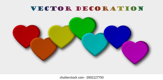 Set of  hearts in rainbow colors. 3D Vector. LGBT symbol for Valentine's day.