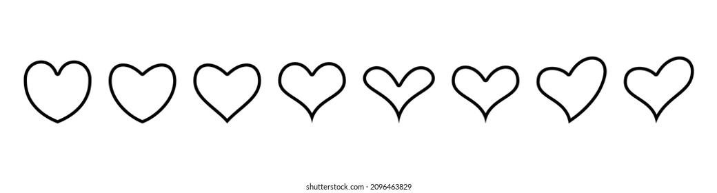 Set of hearts in rbvodka of different shapes.