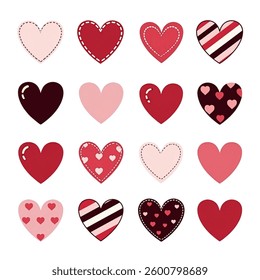 Set of hearts in red color with different arts, Red heart icons set vector