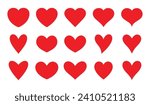 Set of hearts in red color, Red heart icons set vector, Set of 15 hearts of different shapes for web. Heart collection. Vector Art