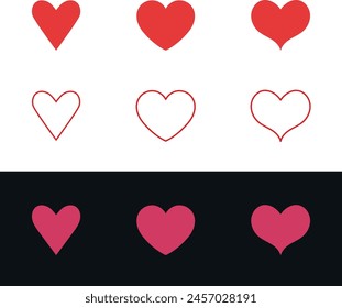 Set of hearts in red color, Red heart icons set vector, Set of 15 hearts of different shapes for web. Heart collection. Vector Art