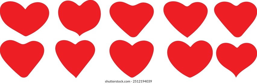 Set of hearts in red color, Red heart icons set vector, Set of 10 hearts of different shapes for web vector illustration.