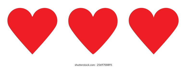 Set of hearts in red color, Red heart icons set vector . Heart collection. Heart, love, romance or valentine's day red heart.