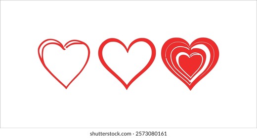 Set of hearts in red color, red heart icons set vector. Heart collection. Red Heart Icons Set, Vector Collection of Red Hearts for Design and Decorative Heart Illustrations