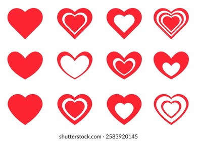 Set of hearts in red color, Red heart icons set vector.