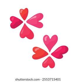 A set of Hearts. Red, pink and crimson hearts are arranged in the shape of a clover. Illustration for Valentine's Day