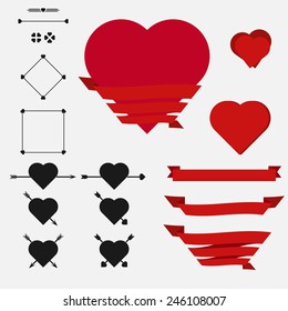set of hearts and ribbons design elements