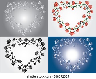 set of  hearts with roses