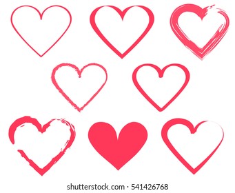 Set of Hearts shape design for love symbols. Textured Valentine's Day signs. Vector illustration.