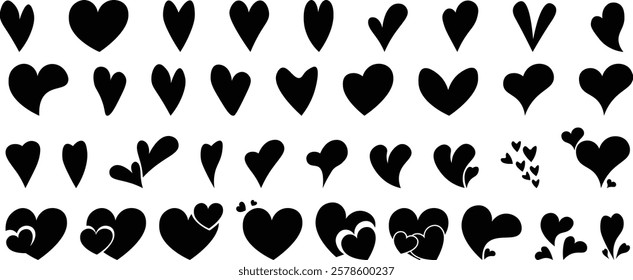 set of hearts shape, free-form hearts illustrations, Love symbol icon set, love heart symbol black silhouette heart vector.