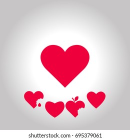 Set of hearts. The shape of a symbolic heart or an ivy leaf. Red Hearts Isolated icons. Vector Illustration