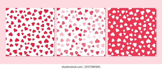 set of Hearts shapes seamless patterns, valentine's day and gift wrap background. 