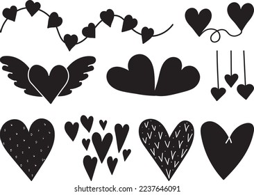 set of hearts silhouette design vector