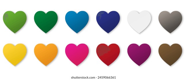 Set of Hearts with silhouette isolated on white background. Element for LGBT Pride or Social post, banner and poster. Vector Illustration.