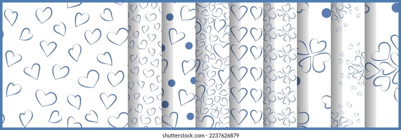 set of hearts, simple seamless patterns, vector