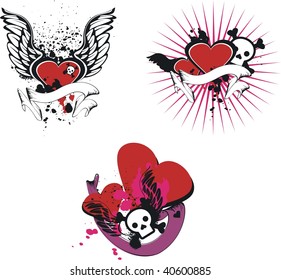 set  hearts and skull in vector format
