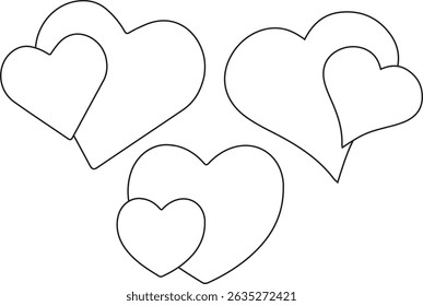 Set of hearts stroke and fill style in black and red color, Red heart icons set vector, Black heart set with line art.different shapes for web. Heart collection
