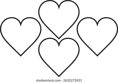 Set of hearts stroke and fill style in black and red color, Red heart icons set vector, Black heart set with line art.different shapes for web. Heart collection