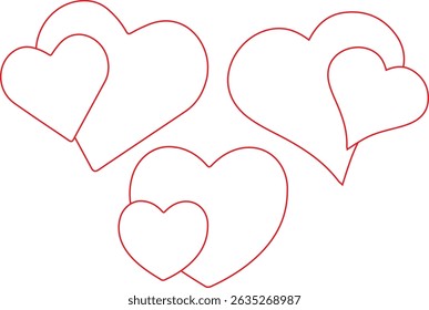 Set of hearts stroke red color, Red heart icons set vectordifferent shapes for web. Heart collection