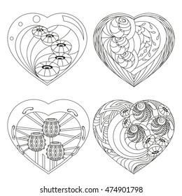Set of hearts in the style of Doodle