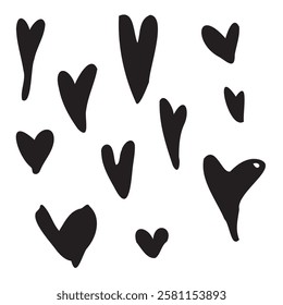 A set of hearts in the style of doodles