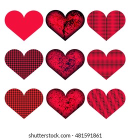Set of hearts useful for decoration. The combination of red and black.