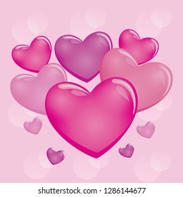 set of hearts and valentines day card